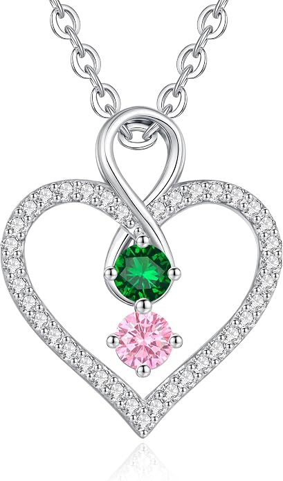 LOUISA SECRET Double Birthstone Necklaces for Women, 925 Sterling Silver Infinity Love Heart Pendant Necklace for Her, Birthday Anniversary Valentine's Day, Christmas, Wedding, Graduation Gift for Her, Personalized Gifts, Jewelry Gifts for Wife Mom Gir...