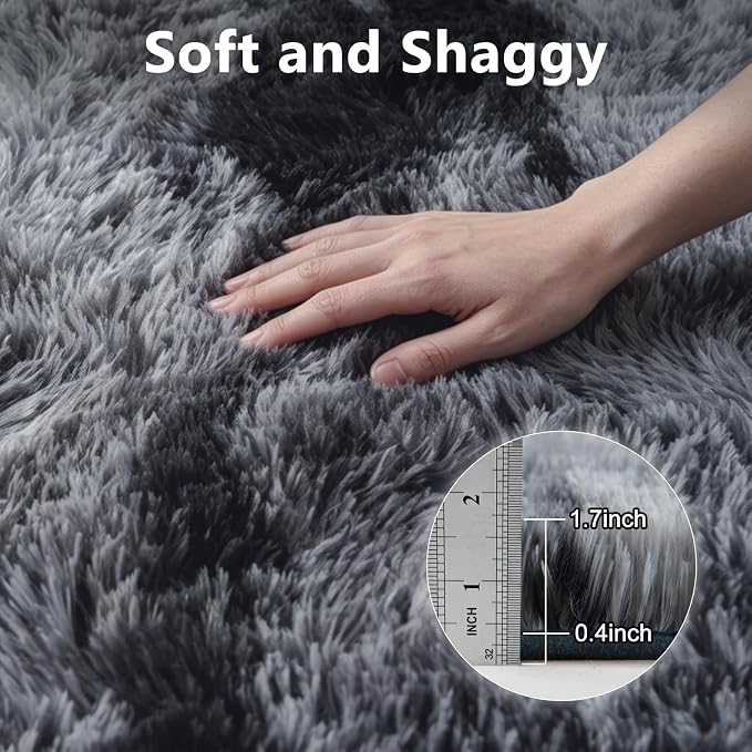 Large Shaggy 6x9 Area Rugs for Living Room Decor, Non-Slip Tie-Dyed Rugs for Bedroom Kids Playroom Dorm Room, High Pile Ultra Soft Carpet, Black