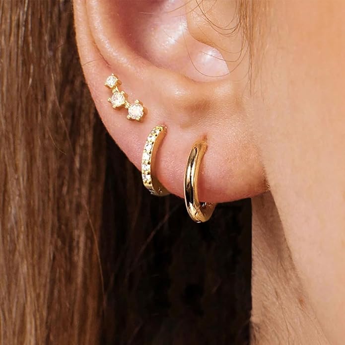 6 Pairs 14K Gold Plated Stud Earrings for Women, Hypoallergenic Cartilage Earrings for Multiple Piercing, Dainty Small Stackable Earrings Set for Jewelry Gift