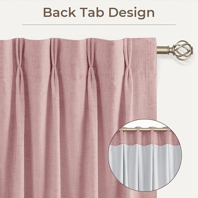 CAPALOCA Pinch Pleated Curtains Blackout, Linen Blackout Curtains 90 inches Long 2 Panels Set for Bedroom, Thermal Insulated Pinch Pleated Drapes for Living Room, 40" W x 90" L (Pack of 2), Nude Pink