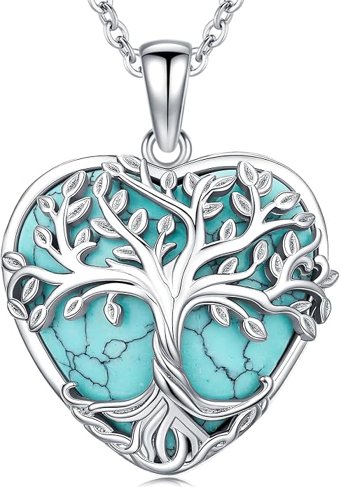 Tree of Life Necklace for Women Moonstone/Turquoise/Amethyst Pendant Boho Necklace Fine Jewelry Gifts for Wife Mom Grandmother