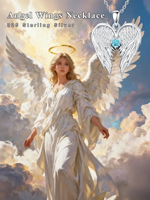 Dorunmo Guardian Angel Wing Pendant Birthstone Heart Necklace Birthday Jewelry Gifts for Women Mom Wife Daughter