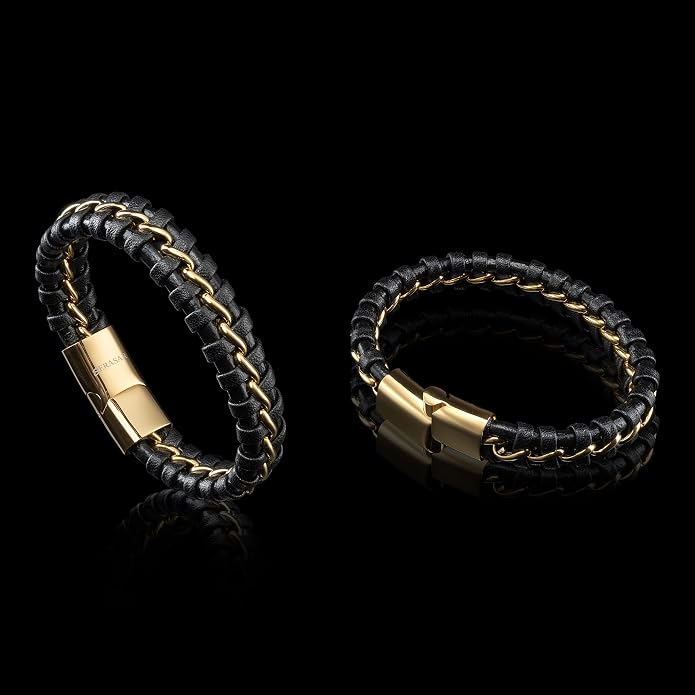 SERASAR Premium Leather Bracelet Men | Stainless Steel Magnetic Clasp | Three Colors | Jewelry Box Included