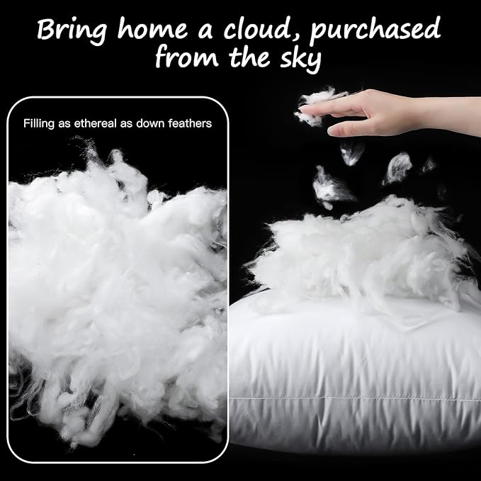 Artscope Synthetic Down Pillow Insert, 20x20 Throw Pillow Inserts Set of 2 | Down Alternative Ultra Soft Fluffy Sleeping Pillow, 100% Cotton Cover, Decorative Pillows-White