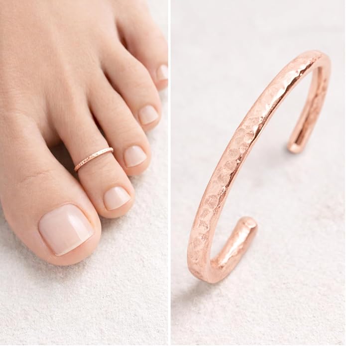 Ellie J Maui Toe Ring for Women– 14k Adjustable – Silver, Gold, or Rose Gold – Simple and Comfortable | 1.3 Hammered band Gold Filled ring, Rose Gold, Sterling Silver