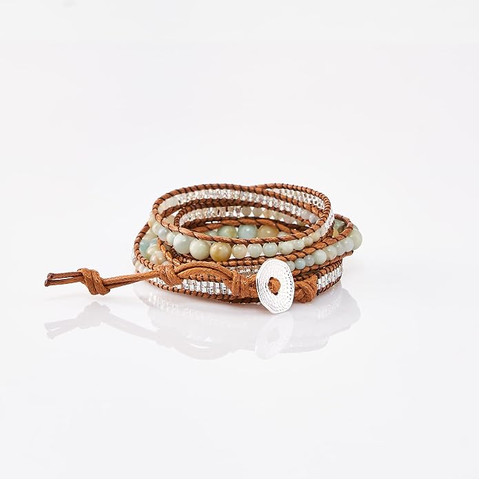 Bracelet for Women – Handmade Vegan Boho Natural Stone Layered Bracelet, Thailand Bohemian Stackable Beaded Wrap Bracelets, Summer Hippie Bracelet Stack, Fashion Jewelry Gifts