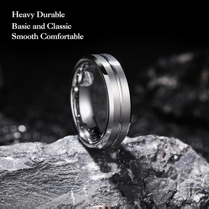 King Will Tungsten Carbide Wedding Band for Men Women-6/8/10mm Width Multicolor Available with Grooved Center Wedding Ring Suitable for Work, Gym Comfort Fit Size 4-16