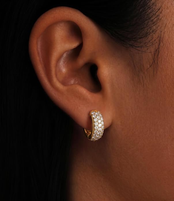 4th of July Patriotic Hoop Earrings for Women, 14K Gold Plated Red White Blue Cubic Zirconia Chunky Small Huggie Hoops, 250th Anniversary USA Flag Independence Day Hypoallergenic Jewelry Gifts