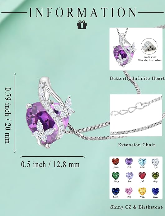 Butterfly Necklaces for Women Sterling Silver Infinity Heart Pendant Birthstone Jewelry Gift with 14k Yellow Gold/Rose Gold Plated