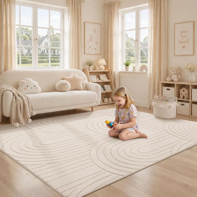 Sour Lemon 8x10 Area Rugs for Living Room，Washable Rug Modern Soft Large Area Rug for Bedroom, 3D with Soft High-Low Pile Non-Slip Carpet Mat for Kids Room Dining Room Kitchen Office