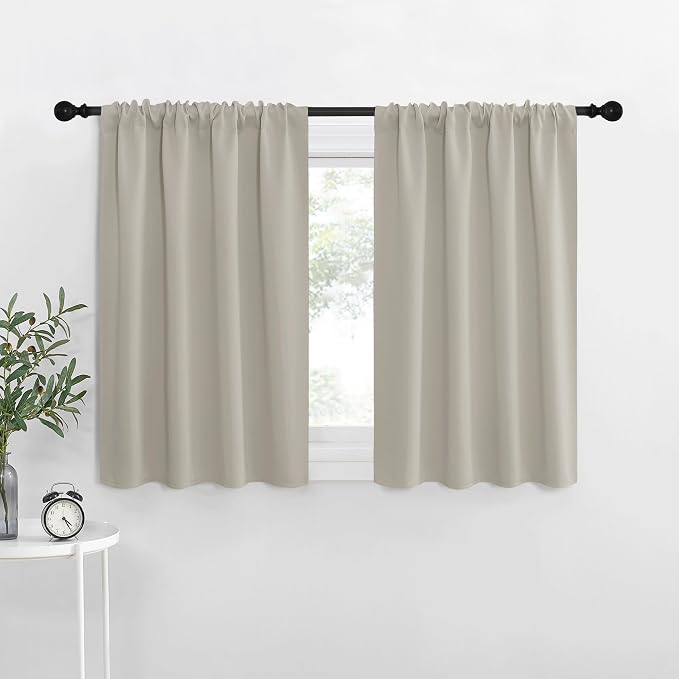 NICETOWN Blackout Curtains for Living Curtains, Room Darkening Window Curtain Panels, Easy-Care Solid Thermal Insulated Draperies/Drapes for Daughter Room (Natural, 2 Panels, 34 by 30)