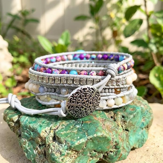 YGLINE Boho Handmade Wrap Leather Tube Crystal Stone Bracelet for Women