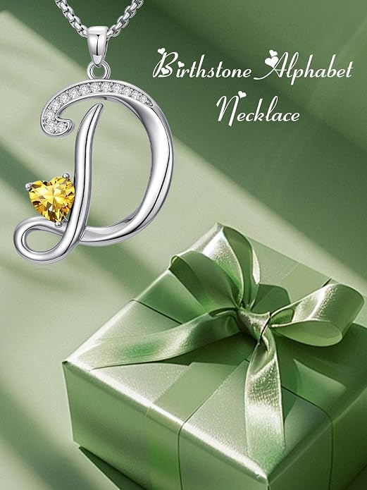 Birthday Gifts for Women Alphabet A to Z Initial Birthstone Pendant Necklaces for Women - 18k White Gold Plated Personalized Name Jewelry Anniversary Graduation Gifts for Wife Her Daughter Girlfriend(with Gift Box)