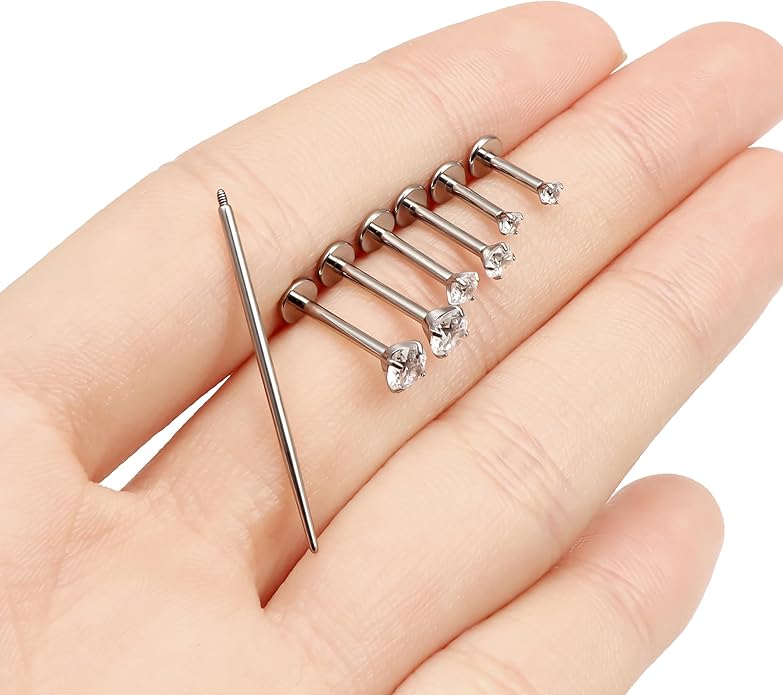 F136 Titanium 20/18/16G Internally Threaded Flat Back Stud Earrings Nose Rings Lip Medusa Monroe Labret 6/8/10mm Short/Long Bar Piercing Jewelry with Taper for Women Men