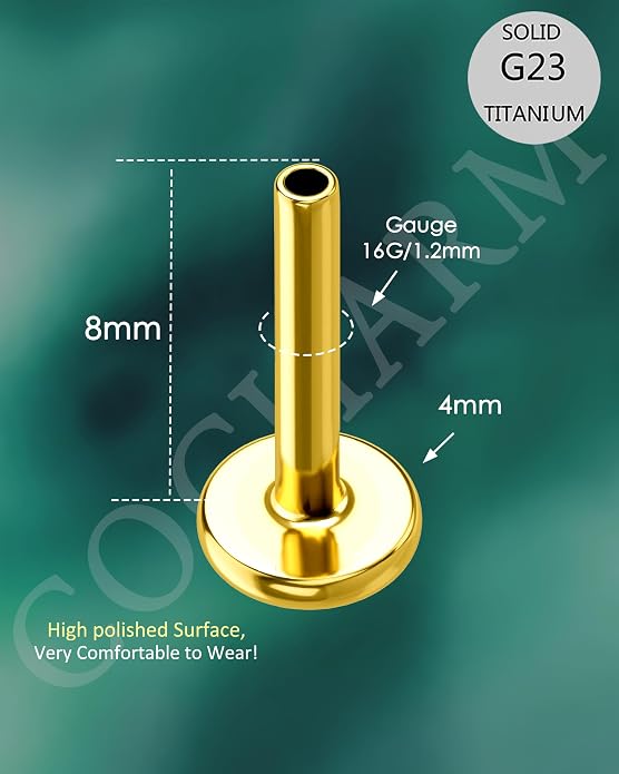 COCHARM 14K Solid Gold Helix Cartilage Tragus Earring Stud 16g Yellow Gold Threadless Tragus Cartilage Helix Conch Piercing Jewelry Flat Back Lip Labret Medusa Monroe Piercing Stud
