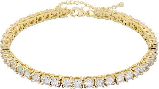 TOPGRILLZ Tennis Ankle Bracelet Gold Anklet Adjustable with Extension 14K Gold Plated Iced out Diamond 3-6mm Fashion Stylish Foot Jewelry for Women