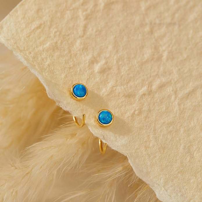 CHIC & ARTSY 925 Sterling Silver Half Hoop Earrings for Women, Dainty Huggie Hoops with Synthetic Opal, Moonstone, CZ & Gemstones, Lightweight Comfort Fit Everyday Elegant Jewelry