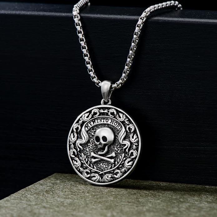 Skull/Skeleton Memento Mori Necklace 925 Sterling Silver Skull/Skeleton Pendant Hourglass Necklace Skull/Skeleton Jewelry for Men Women