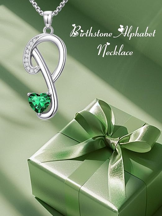 Birthday Gifts for Women Alphabet A to Z Initial Birthstone Pendant Necklaces for Women - 18k White Gold Plated Personalized Name Jewelry Anniversary Graduation Gifts for Wife Her Daughter Girlfriend(with Gift Box)