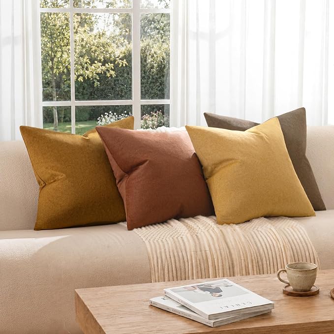 a moment Waterproof Throw Pillow Covers Set of 4,16x16 Inch Outdoor Stain Resistant Pet Friendly Pillowcases Cushion Covers for Patio Sofa and Living Room,Golden Oak