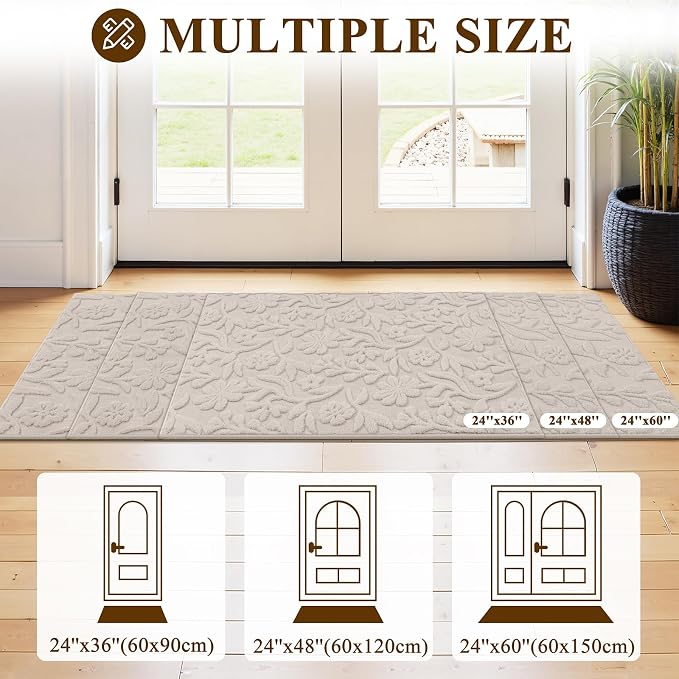 Vaukki 2x3 Runner Rug for Living Room, Soft Fluffy Washable Modern Floral Indoor Floor Mat, Non Slip Shaggy Boho Accent Throw Carpet for Bedroom, Living Room, Entryway and Dining Room, Beige