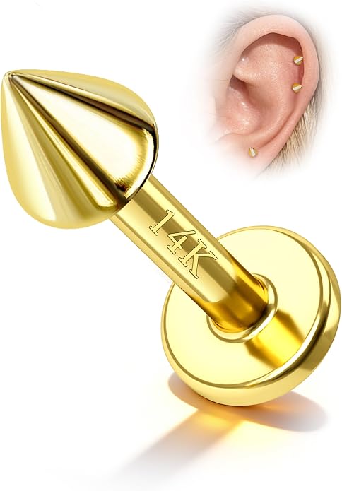 COCHARM 14k Solid Gold 16g Labret Studs Real Yellow Gold Medusa Monroe Madonna Stud Lip Piercing Helix Cartilage Conch Earring Stud