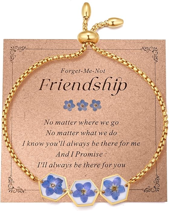 AUNTESIGN Forget-Me-Not Pressed Wildflower Bracelet | Pressed Flower Bracelet | Gold/Silver Pressed Flower Jewelry | Personalized Handmade Jewelry | Gift For Women