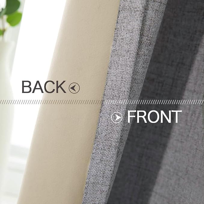 MIULEE Linen Texture Curtains for Bedroom Solid 100% Blackout Thermal Insulated Grey Curtains Grommet Room Darkening Drapes Luxury Decor for Living Room 52x45 Inch (2 Panels)