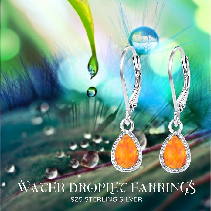 Teardrop Leverback Drop Dangly Earrings, 925 Sterling Silver with Opal/Moonstone Hypoallegenic for Sensitive Ears Jewelry Gift for Women Girlfriend with Gift Box