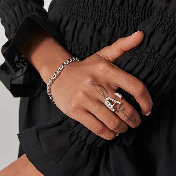 KeyStyle Bold Initial Letter Rings Adjustable, GoldChic Jewelry Women Gold Statement Ring Personalized Engraved Women’s Open Signet Ring for Party (Gold, White Gold, Black)
