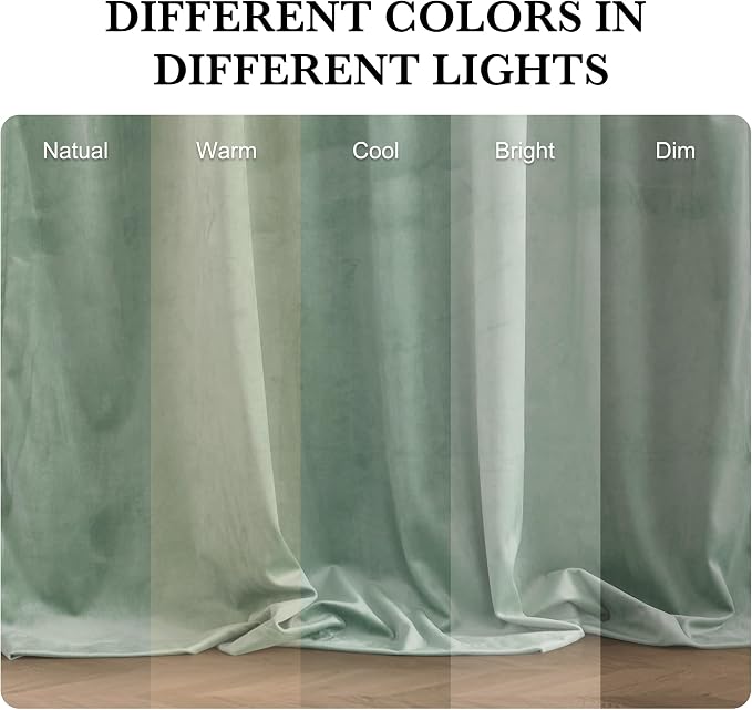 RYB HOME Mint Green Velvet Curtains 102 inches Long, Room Darkening, Floor-Length, Stylish Back Tab Velvet Drapes for Nursery Living Room Office, 52" W x L102 L, Auqa