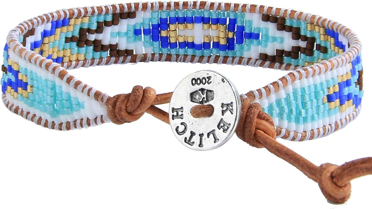 KELITCH Crystal Miyuki Beads Stretch Friendship Bracelets Handmade Leather Wrap Bracelets for Women