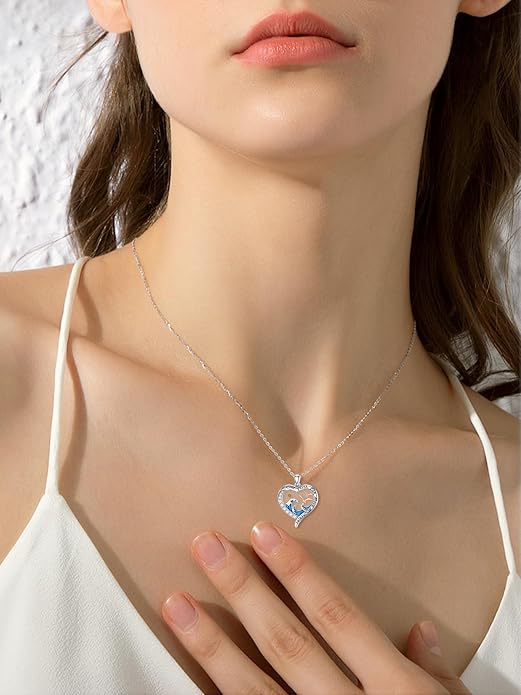 Midari Ocean Necklace 925 Sterling Silver Flamingo Mama Bear Dolphin Penguin Sea Turtle Axolotl Desert Cactus Nautical Rudder Tropical Palm Compass Wave Pendant Boho Jewelry Gifts for Women Men