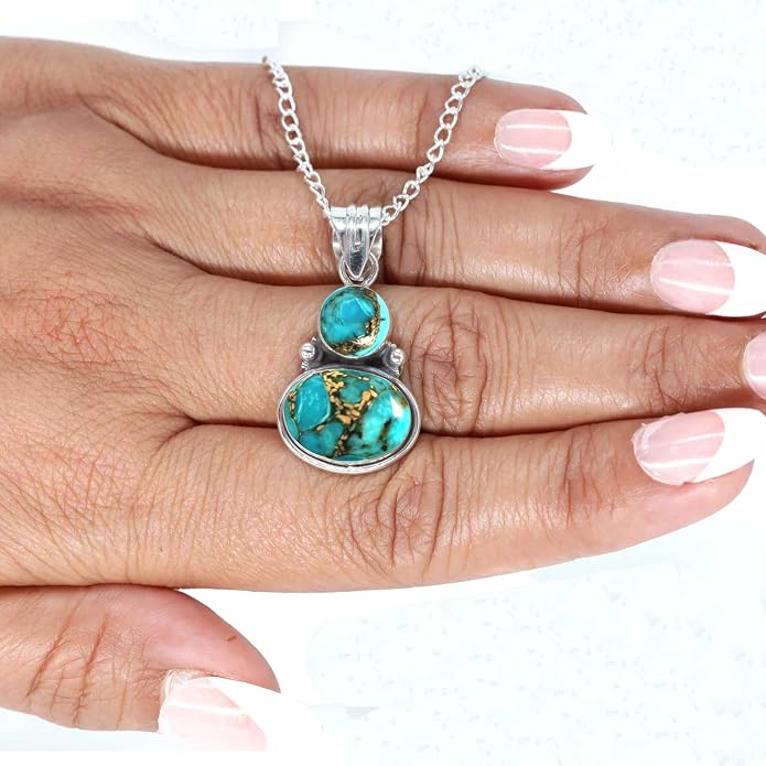 Handmade Genuine 925 Sterling Silver Pendant Necklace Natural Gemstone Crystal, Lapis, Onyx, Amber Oval Round Boho Jewelry For Women
