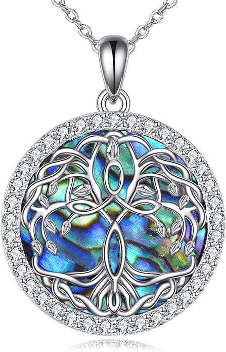 POPLYKE Tree of Life Necklace for Women Sterling Silver Celtic Knot Family Tree With Blue/Purple/Volcano Crystal Irish Gifts for Mom Wife Birthday Christmas