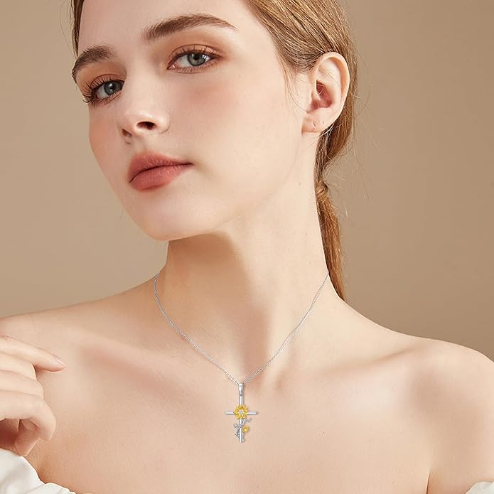 HPQQ Cross Necklace 925 Sterling Silver Turquoise Tree of Life Celtic Knot Cross Pendant Jewelry Mother's Day Gifts for Women