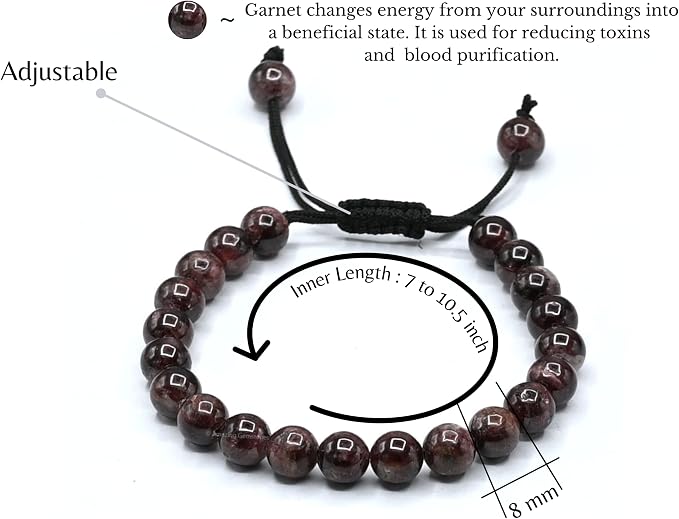 Amazing Gemstone Garnet Bracelet for Women Men's Gifts - Protection Healing Crystal Bracelet - 8mm Gemstone Beaded Adjustable Bracelet