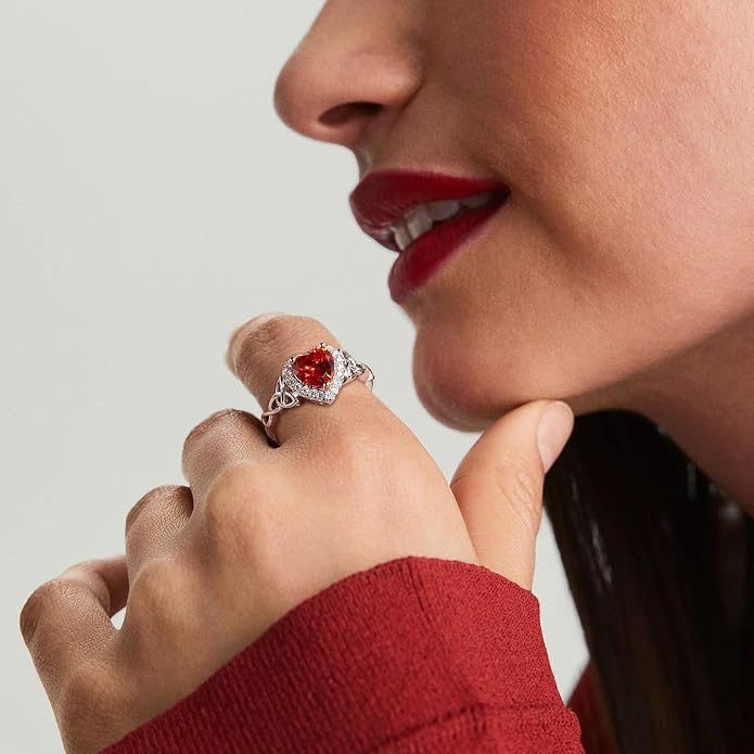 DAYBYDAY Celtic Birthstone Rings for Women 925 Sterling Silver Heart/Round/Pear/Oval Created Gemstone Moissanite Halo Engagement Promise Rings for Her Wife Birthday Anniversary Wedding Jewelry