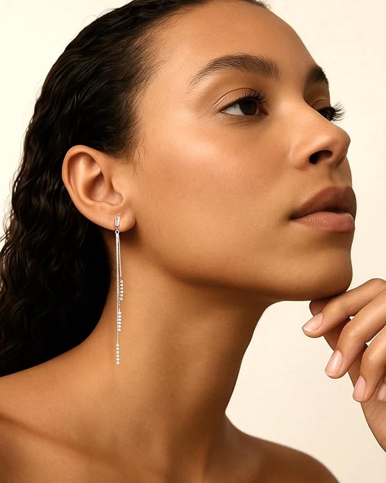 Asymmetrical Chain Dangle Earrings for Women 18K Gold Plated 925 Silver Circle and Long Ear Pin Tassel Chain Triangle Wing-Inspired 6A CZ Drop Earring Geometric Symbolic Earrings Jewelry Gifts