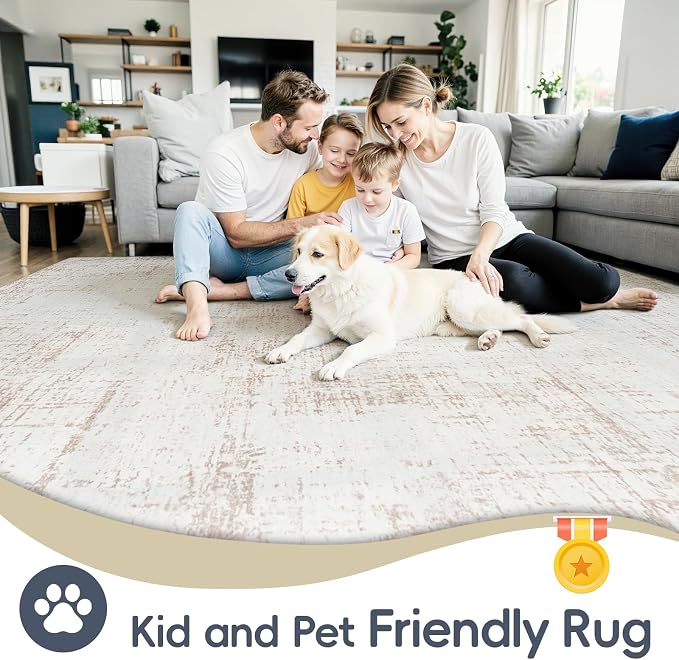 5x8 Area Rugs for Living Room Washable Rug: Anti-Skid Abstract Modern Living Room Rug Soft Thin Carpets Indoor Floor Non-Shedding Carpet for Bedroom Dining Farmhouse Nursery Beige White