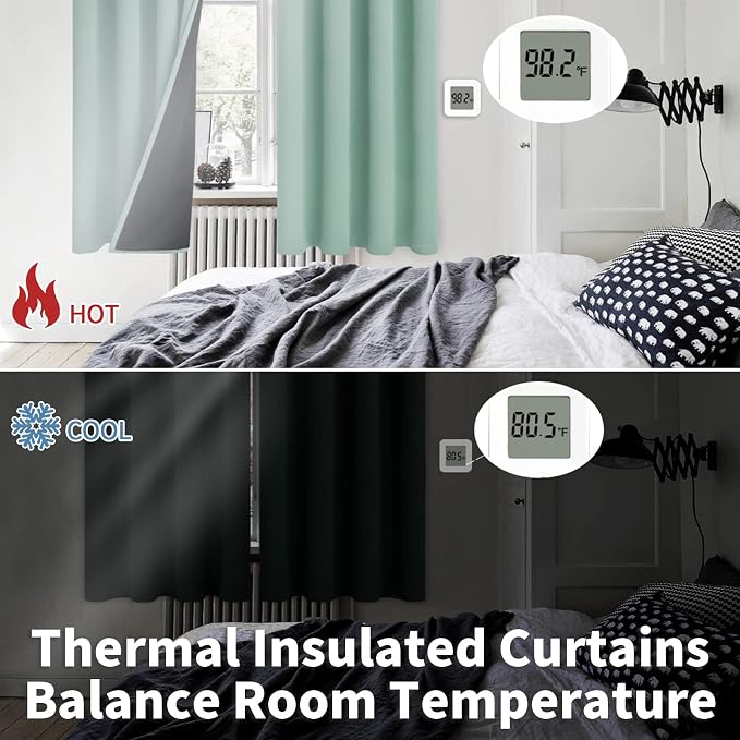 BGment Thermal Insulated 100% Blackout Curtains for Bedroom with Black Liner, Double Layer Full Room Darkening Noise Reducing Grommet Curtain (42 x 63 Inch, Frosty Green, 2 Panels)