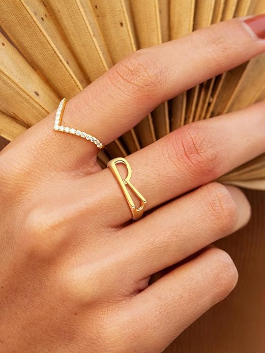 SILVERCUTE 925 Sterling Silver Initial Rings for Women,Adjustable Capital Letter Ring Hypoallergenic,Minimalist 925 Silver Rings for Mother Daughter