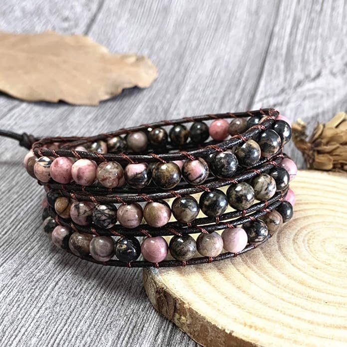 Boho Wrap Bead Bracelet for Women - Handmade Adjustable Natural Stone Beaded Bracelets Yoga Healing Bracelet Bangle Hippie Jewelry