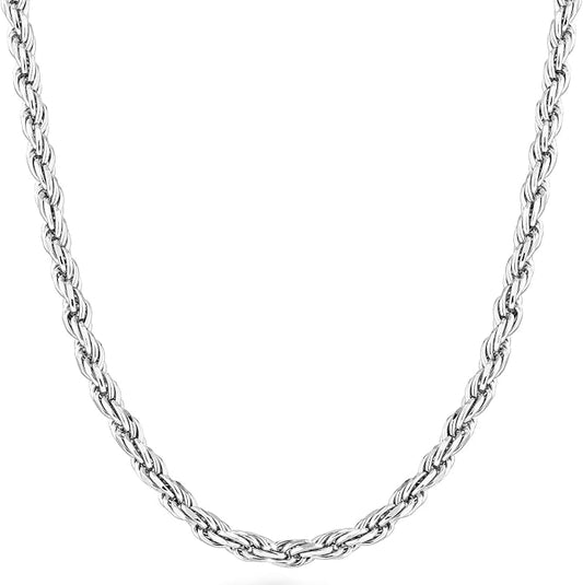 Miabella Solid 925 Sterling Silver Italian 2mm, 3mm Diamond-Cut Braided Rope Chain Necklace for Men Women Made in Italy