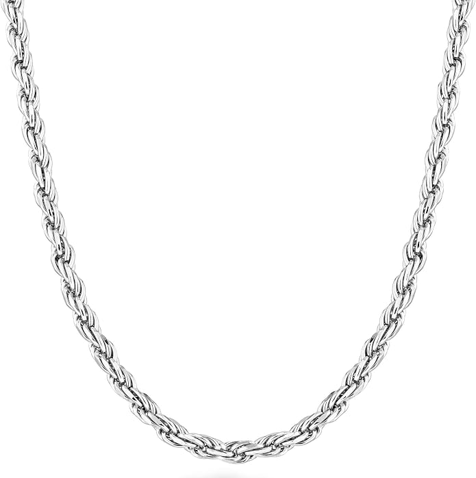 Miabella Solid 925 Sterling Silver Italian 2mm, 3mm Diamond-Cut Braided Rope Chain Necklace for Men Women Made in Italy