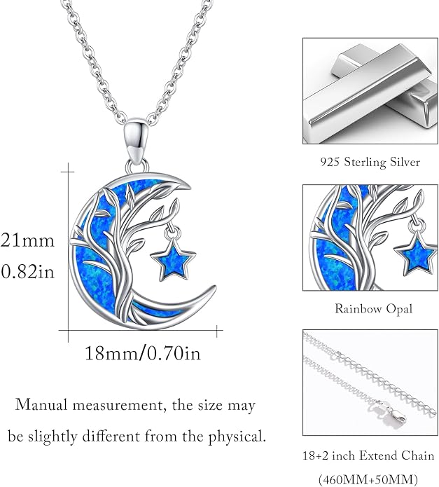 Christmas Gifts Tree of Life/Celtic/Moon Necklace 925 Sterling Silver Moon Pendant Abalone/Opal jewelry for Women Sister Christmas Gifts