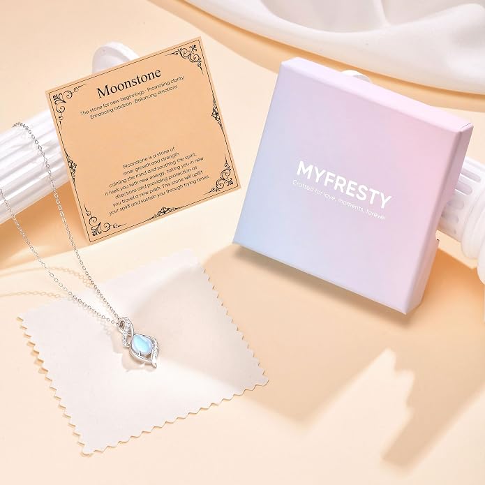 925 Sterling Silver Moonstone Necklace New Beginnings, Graduation Gifts, Created Moonstone Jewelry June Birthstone Necklace for Women, Inspirational Birthday Graduation Gifts for Friend Sister Daughter Mom
