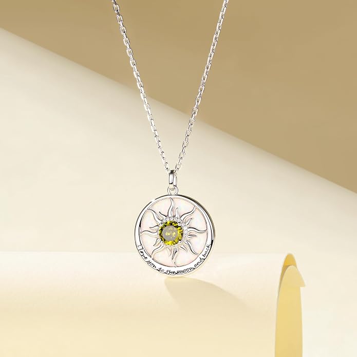 FANCIME Sunflower Necklace with Engraved Messgae 925 Sterling Silver Opal Gemstone Pendant Fine Jewelry Anniversary Birthday Gifts for Women Mom Wife Her, Chain Length 16+2 Inch
