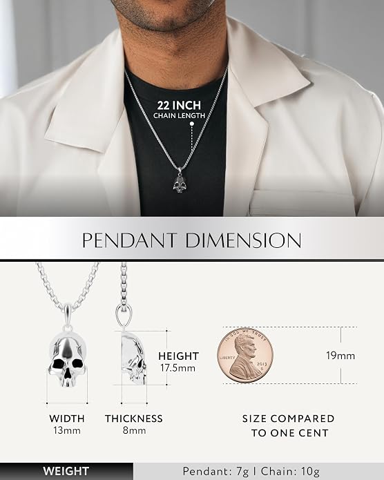 RTZN® Pendant Necklace for Men – Premium Stainless Steel Silver Pendant Necklace with 22" Chain – Waterproof & Non-Tarnish Small Pendants for Men – Bold Symbols of Strength & Legacy