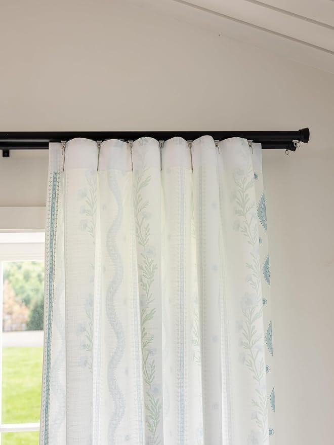 DrapePalette - Linen Blend Pinch Pleated Curtains 84 Inches Long for Living Room, Bedroom, Dining Room, Light Filtering Curtains 2 Panels Set, Modern Floral Printed Design, Blue Trellis, 30" W x 84" L